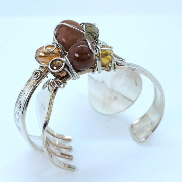 Vintage silverware bracelets - Handmade funky bangles 2 piece set - Picture 3 of 14